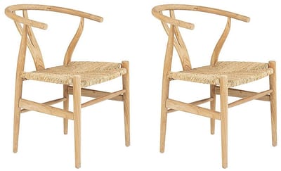 Vente-unique Set van 2 stoelen van teakhout en riet - Kleur: naturel - POGIANA