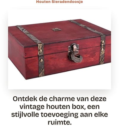 Dailygoods- Sieradenbox met slot - Houten opbergdoos - Decoratieve box - Retro stijl - Lichtgewicht - 23 x 16 x 7.7 cm