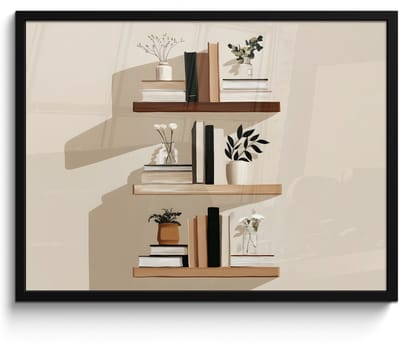 Poster in lijst - Fotolijst 70x50 cm - Posters - Plankjes - Boeken - Vaasjes - Planten - Posterlijst zwart - Decoratie - Wanddecoratie woonkamer - Muurdecoratie slaapkamer