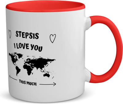 Akyol - stepsis i love you this much koffiemok - theemok - rood - Zus - geweldige stiefzus - liefste stiefzus - verjaardag - cadeau - kado - bedankje - geschenk - 350 ML inhoud