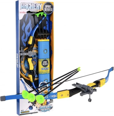 Playos® - Mega Boogschieten Set - met Laseraanwijzer - Geel/Blauw - 78 cm - Schietschijf - 3 Veilige Pijlen - Pijl en Boog - Boogschieten - Kinderen - Speelgoed - Buiten Speelgoed - Binnen Speelgoed - Mega Archer
