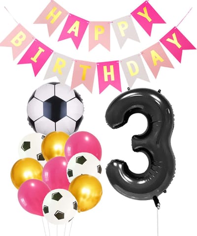 Cijfer Ballon 3 | Snoes Champions Voetbal Plus - Ballonnen Pakket | Roze en Zwart