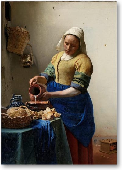 Het melkmeisje, Johannes Vermeer, ca. 1660 - A4 Poster Staand - 21x30cm - Johannes Vermeer - Meesterwerken