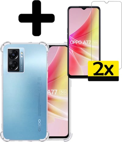 Hoesje - Met Screenprotector - 2 Stuks - Geschikt voor OPPO A77 - Sterk & Shockproof - Siliconen Case - Back Cover - Telefoon Hoes - Shock Proof - Telefoonhoesjes - Transparant