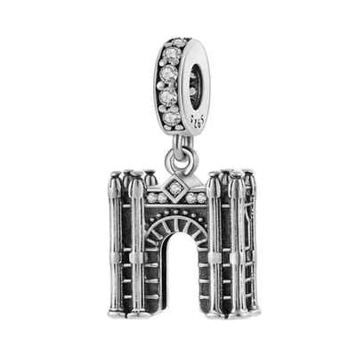Fler® | Bedel | Past op populaire bedelarmbanden (standaard - 3mm) | Arc de Triomphe Bedel | Hangbedel Charm | 925 sterling zilver | Transparante zirkonia | Valentijnsdag Cadeau | Sinterklaas kado | Kerstcadeau | Verjaardagsgeschenk | Vriendschap
