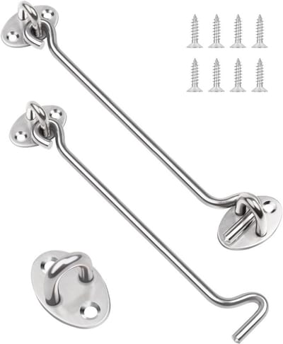 RVS Haak en Oog Slot / Windhaak - 2 Stuks 200 mm (8 Inch) - Voor Deuren, Ramen & Poorten - Houdt Deur Open - Roestvrij
