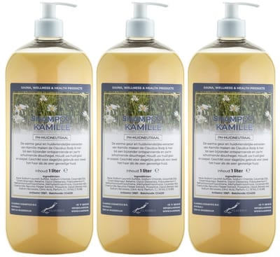 Shampoo Kamille - 1 liter (transparant) - 3 stuks - met witte pomp - Voordeelverpakking - Haarverzorging