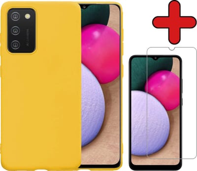 Hoesje - Met Screenprotector - Geschikt voor Samsung Galaxy A02s - Sterk & Shockproof - Telefoon Hoes - Back Cover - Siliconen Case - Telefoonhoes - Geel