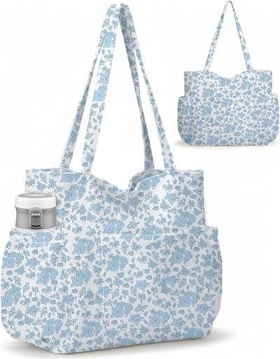 Corduroy draagtas voor dames, grote, schattige tas met 6 vakken, crossbody schoudertas voor werk, reizen en de sportschool, 38,5 x 36 cm
