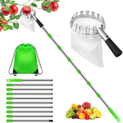 Telescopische Fruitplukker met Katoenen Tas voor Appels, Kersen, Peren en Pruimen - Ideaal voor Tuin en Fruitbomen, Verstelbare Plukhulp met RVS Stang