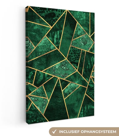 Canvas schilderij 20x30 cm - Wanddecoratie Smaragd - Goud - Abstract - Patronen - Muurdecoratie woonkamer - Slaapkamer decoratie - Kamer accessoires - Schilderijen op canvas