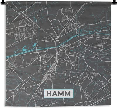 Wandkleed - Wanddoek - Stadskaart – Hamm – Duitsland – Plattegrond – Kaart - 180x180 cm - Wandtapijt