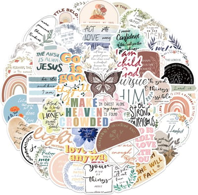 Christelijke Stickers met Teksten - 50 stickers voor Laptop, Dagboek, Agenda, Muur etc - Religieus/God/Jezus/Bijbel