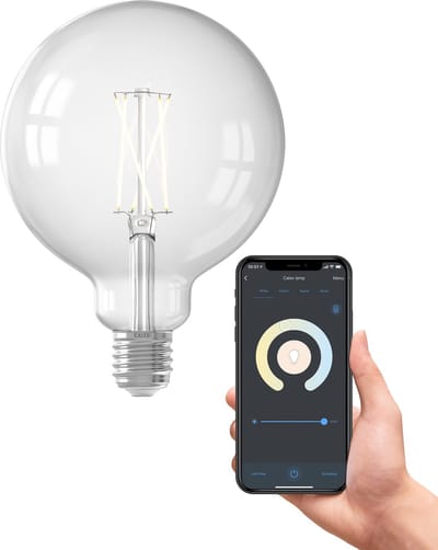Calex Slimme Lamp - Wifi LED Filament Verlichting - Globe 12,5cm - E27 - Smart Lichtbron Helder - Dimbaar - Warm Wit licht - 7,5W