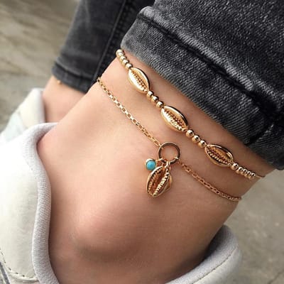 Zomerstrand Kiezels Ketting Enkelband Set Voor Vrouwen Boho Schelp Bedel Enkelbandje Aan Het Been Handgemaakt Mode Sieraden brown