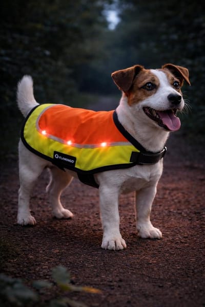 Hondenjas – Regenjas hond – veiligheidsvest met led licht Simi Fluo oranje S – reflecterend – spatwaterdicht – oplaadbaar – voor alle honden