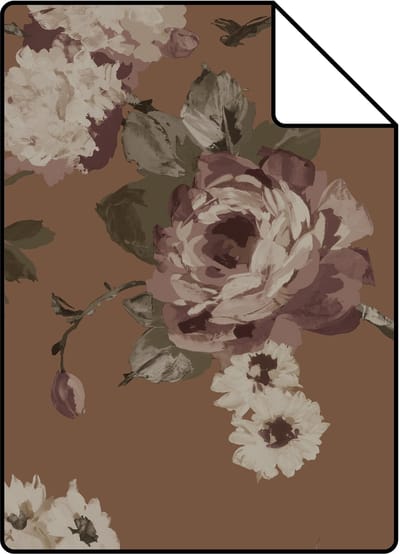 Proefstaal ESTAhome behang vintage bloemen terracotta bruin - 26.5 x 21 cm - 139408-S