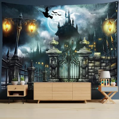 Horror Tovenaar Gitaar Wandtapijt Muurhanger Psychedelische Hekserij Tapiz Kunst Residentie Slaapzaal Decor 95x70cm gray