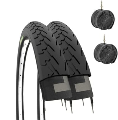 Set van 2 Zwarte Fietsbanden 700 x 35C met Binnenband voor Volwassenen