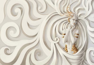 Fotobehang Sculpture Yoga Woman Swirl Greek  | XL - 208cm x 146cm | 130g/m2 Vlies