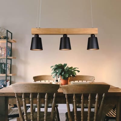 NETTLIFE Hanglamp - 3xE27 - zwart - Hout Design - 70cm vintage hanglamp - hoogte verstelbaar - eettafel lamp opknoping - voor eetkamer | woonkamer |kantoor | slaapkamer | keuken - excl. lichtbron