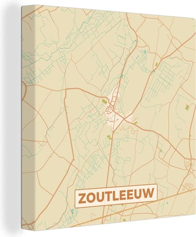 Canvas Schilderij Zoutleeuw - België - Plattegrond - Stadskaart - Kaart - 20x20 cm - Wanddecoratie