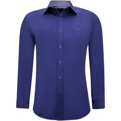 Nette Getailleerde Overhemden Heren - Slim Fit Blouse Stretch - Blauw