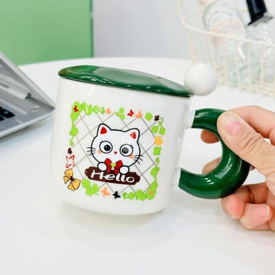 Cartoon Dieren Keramische Mok Leuke Meisje Koppels Waterbeker met Deksel Huis Kantoor Mok Cadeau 400ML