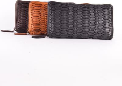 Giuliano gewassen lederen ritsportemonnee - Zwart - Heren - Made in Italy