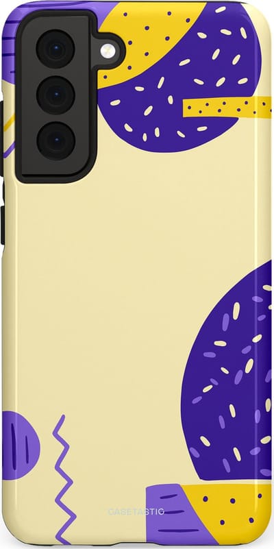 Casetastic hoesje geschikt voor Samsung Galaxy S21 FE 5G - Dubbellaagse bescherming - Geo zigzag - Fashion Case - Crème Blauw Geel