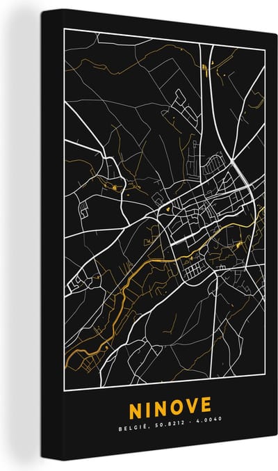 Canvas Schilderij Plattegrond - Ninove - Stadskaart - Goud - Kaart - 20x30 cm - Wanddecoratie