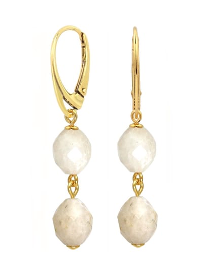 ARLIZI 2457 Oorbellen wit-beige jade kralen hanger - verguld - 4,5 cm