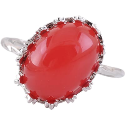 Behave - Ring - Zilverkleurige ring met ovale rode steen – Vintage glamour & power dressing