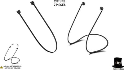 Bob Online ™ - 2 Stuks – Zwart – Hoofdtelefoon Oordopjes Lanyard – Draadloze Oordopjes Lanyard - Anti-verloren Hoofdtelefoon (AirPods) Touw – Siliconen Oortelefoon Neck Touw – Oortelefoon Touw Houder – 2 Pieces - Silicone Strap for Wireless Earphones