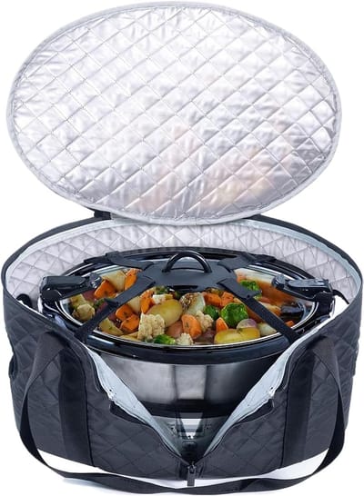 Slowcooker Draagtas - Geïsoleerde Kooktas - Veilig Transport - Hittebestendige Voering - 43x28x6cm - Zwart