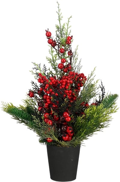 Mica Decorations Ceder Kunstkerstboom in Pot - H45 x Ø18 cm - Rood, Groen