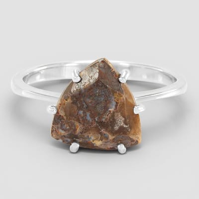 Cavill - Ringen Zilver 925 Sterling met Dinosauruskwarts 2,33 ct Trilliant - Moderne Bruine Edelsteen Ring Maat 17