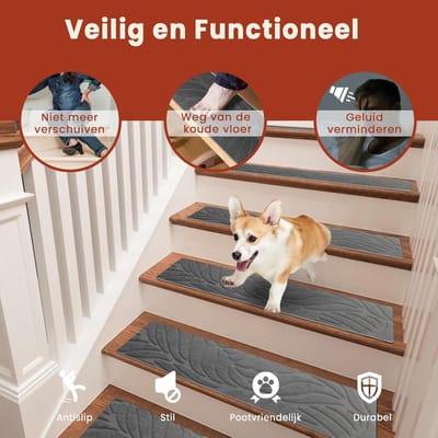 Candala Antislip Traptredenmatten set van 15, Zelfklevende Trapmatten Binnen, Trap Mat Snijdbaar & Herbruikbaar voor Bescherm Huisdieren, Senioren Kinderen (Donkergrijs, 55x19 cm)