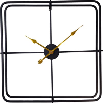 Fresco - Quadra Luxe – Moderne Vierkante Zwarte Wandklok met Gouden Accenten - 60 cm