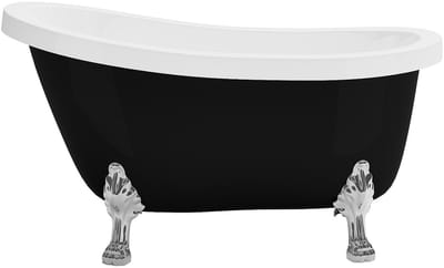 Vente-unique Vrijstaand retro bad met zilveren leeuwenpoten – 145 × 74 × 77 cm – mat zwart – 200 L – NISOS II