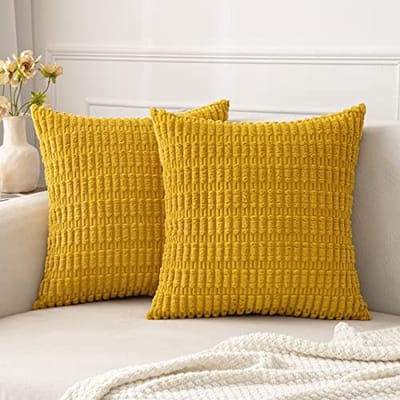 Set van 2 Gele Corduroy Kussenslopen 40 x 40 cm - Modern en Rustiek Interieur