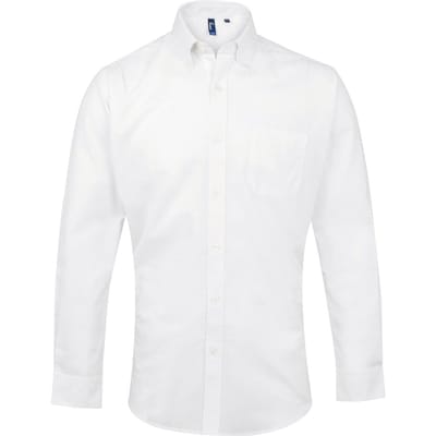 Premier Heren Signature Oxford overhemd met lange mouwen (Wit)