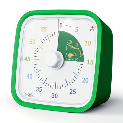 YUNBAOIT VT01 Visuele Timer 60 Min – Groene Dinosaurus Afteltimer met Siliconen Beschermhoes – Stille Countdown – Studietimer, Keukentimer & Taaktimer