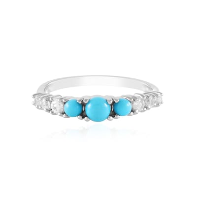Cavill - Elegante Zilveren Ring - 925 Sterling Zilver Geplatineerd - 0,55 ct Sleeping Beauty Turkoois & 0,38 ct Zirkon