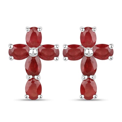 Vira Jewels Ohrringe Silber 925 rhodiniert Kreuz-Motiv mit echten Rubin-Steinen