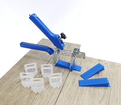 Tegelnivelleringssysteem Maxi-set - Tegel Leg Hulp - Vlakke Tegels Leggen - Voorkomt Beweging Mortel - 1500 Flappen 200 Wiggen - Blauw