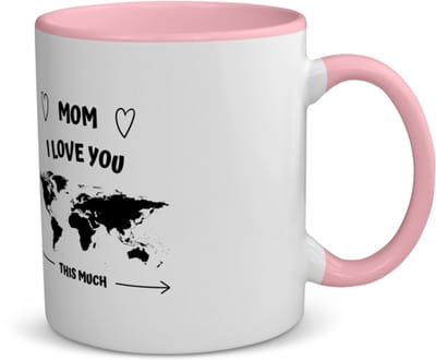 Akyol - mom i love you this much koffiemok - theemok - roze - Mama - geweldige moeder - liefste moeder - verjaardag - cadeau - kado - bedankje - geschenk - 350 ML inhoud