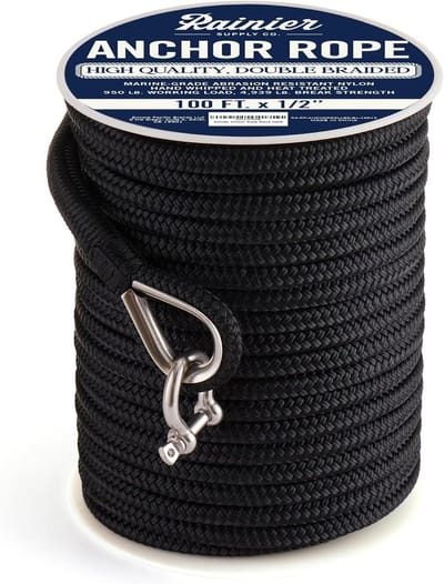 Dubbel Gevlochten Nylon Ankerlijn 1/2" - Sterk Bootankertouw met RVS Vingerhoed (100-300ft)