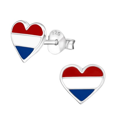 WeLoveSilver - zilveren oorstekers - hartje Nederlandse vlag - 6 mm