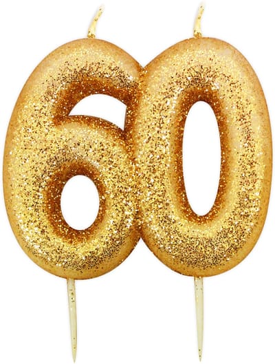 ANNIVERSARY HOUSE - Verjaardagskaars op prikker 60 jaar goud glitter 7 cm voor taart